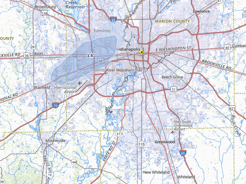 NEXRAD radar-signature map of the hail over Indianapolis, IN