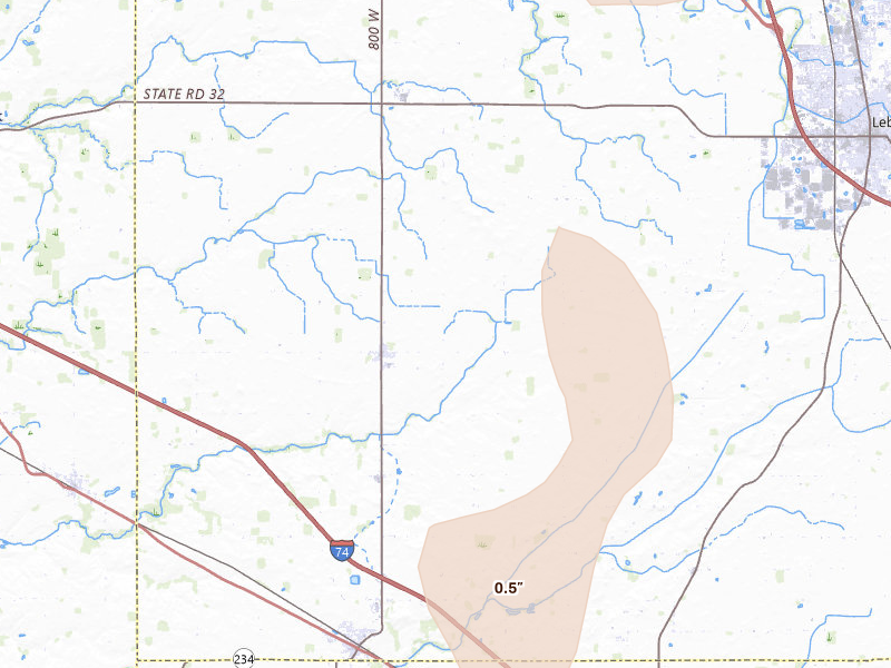 Radar-estimated hail-size map of the storm over Jamestown, IN