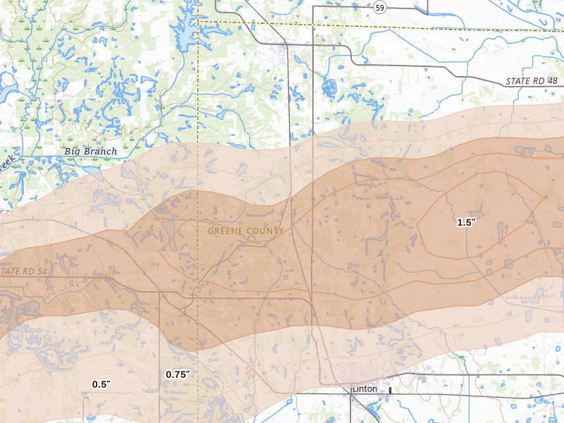 Radar-estimated hail-size map of the storm over Jasonville, IN