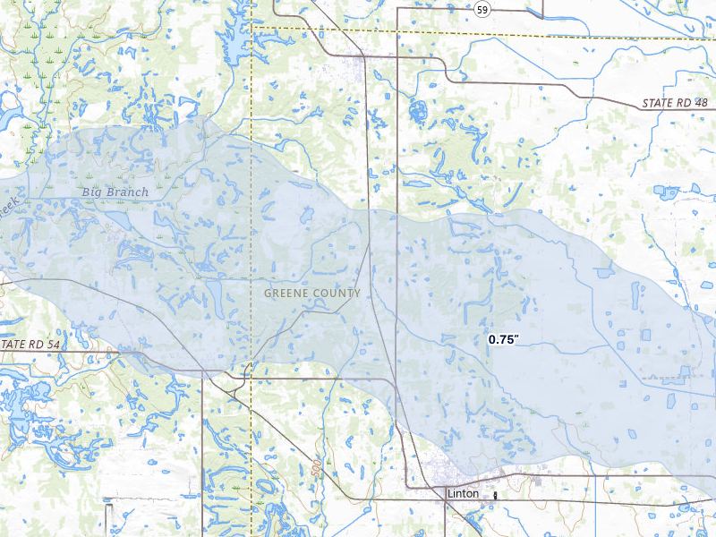 NEXRAD radar-signature map of the hail storm over Jasonville, IN on Mar 22, 2026