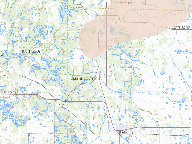 Radar-estimated hail-size map of the storm over Jasonville, IN on Apr 27, 2026
