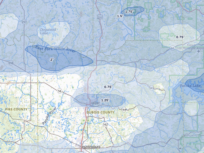 NEXRAD radar-signature map of the hail over Jasper, IN