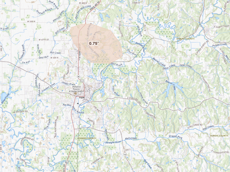 Radar-estimated hail-size map of the storm over Jasper, IN