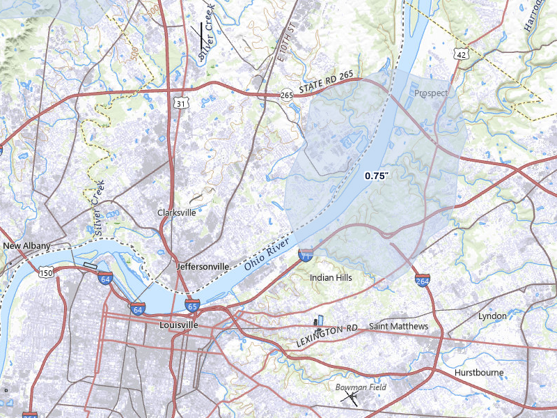 NEXRAD radar-signature map of the hail over Jeffersonville, IN