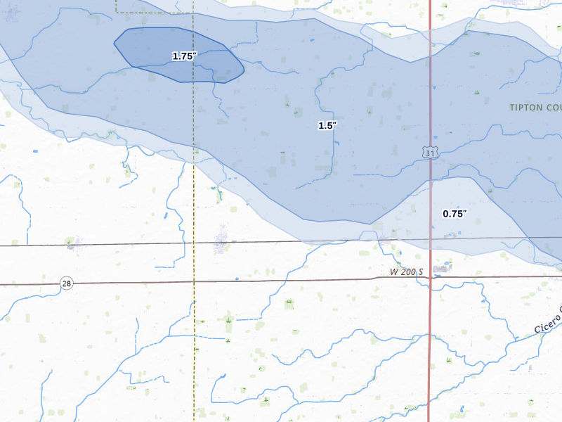 NEXRAD radar-signature map of the hail storm over Kempton, IN on Mar 26, 2026