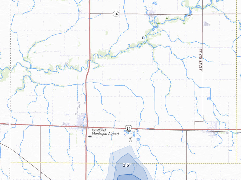NEXRAD radar-signature map of the hail storm over Kentland, IN on Jul 27, 2026