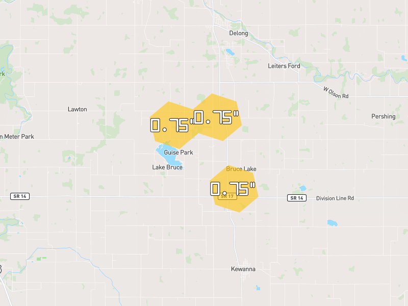 Hail map of Kewanna, IN on Jun 6, 2026, hail up to 0.75"