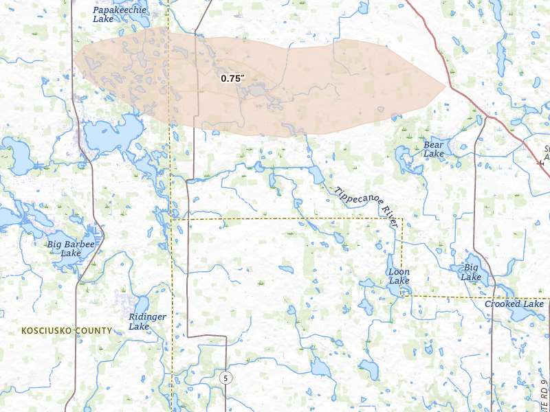 Radar-estimated hail-size map of the storm over Kimmell, IN on Apr 22, 2026