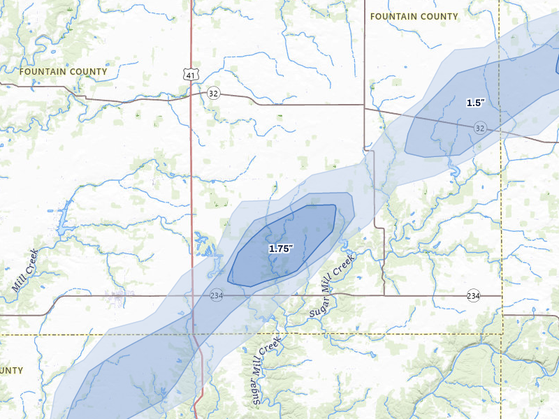 NEXRAD radar-signature map of the hail storm over Kingman, IN on Jan 8, 2026