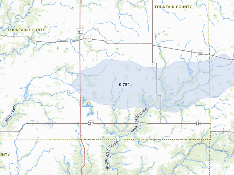 NEXRAD radar-signature map of the hail storm over Kingman, IN on May 4, 2026