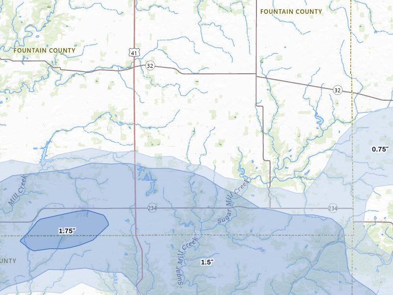 NEXRAD radar-signature map of the hail over Kingman, IN