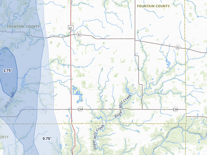 NEXRAD radar-signature map of the hail storm over Kingman, IN on Jul 27, 2026