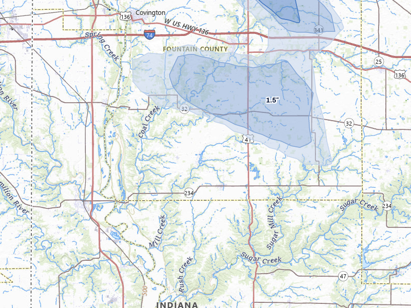 NEXRAD radar-signature map of the hail storm over Kingman, IN on Aug 9, 2026