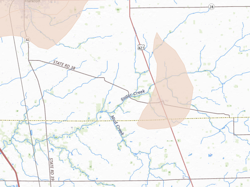 Radar-estimated hail-size map of the storm over Kirklin, IN on Aug 11, 2026