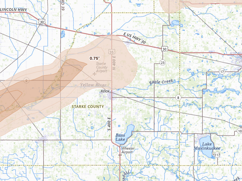Radar-estimated hail-size map of the storm over Knox, IN on Mar 10, 2026