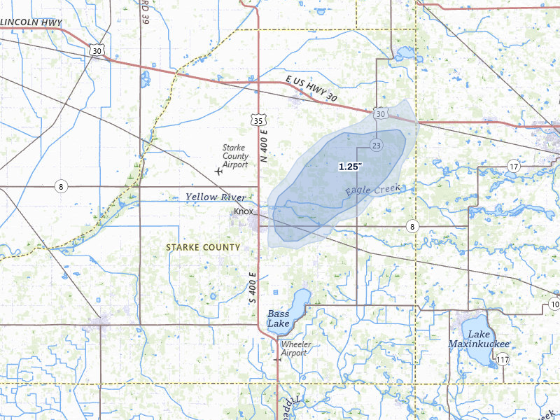 NEXRAD radar-signature map of the hail over Knox, IN