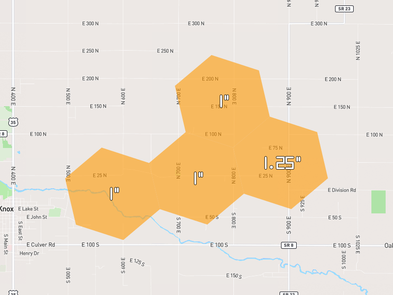 Hail map of Knox, IN on Jul 3, 2026, hail up to 1.25"