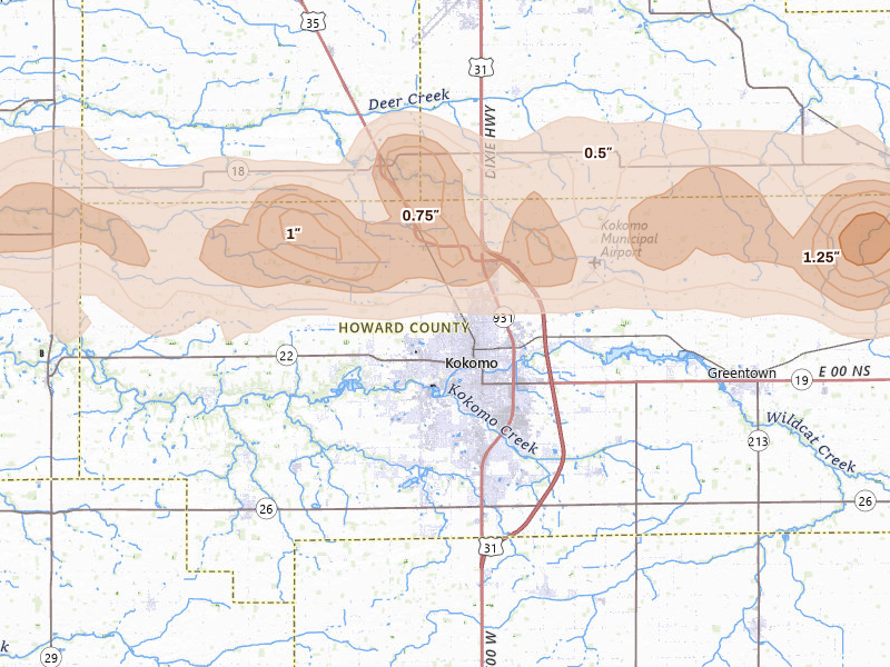 Radar-estimated hail-size map of the storm over Kokomo, IN