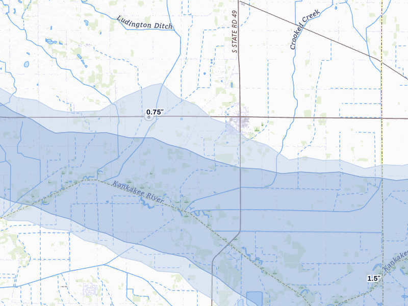 NEXRAD radar-signature map of the hail over Kouts, IN
