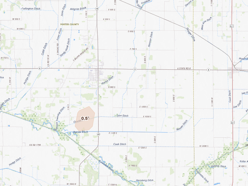 Radar-estimated hail-size map of the storm over Kouts, IN