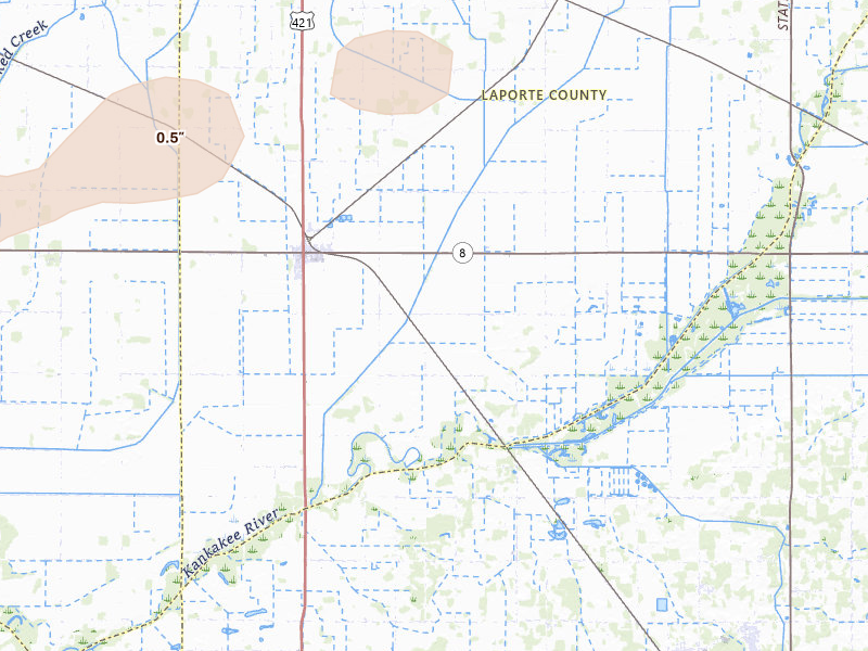 Radar-estimated hail-size map of the storm over La Crosse, IN on Mar 31, 2026