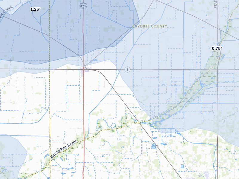 NEXRAD radar-signature map of the hail over La Crosse, IN
