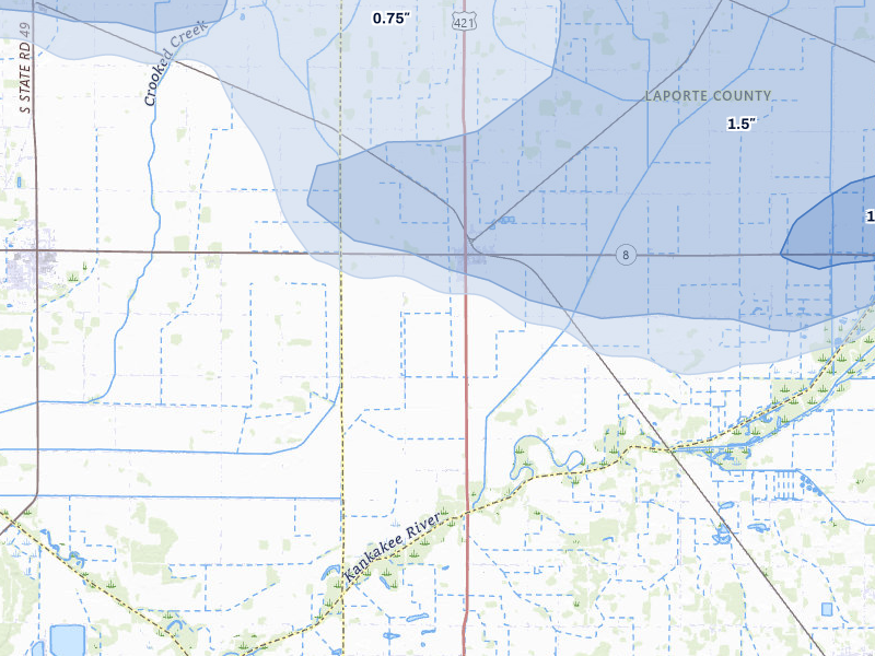 NEXRAD radar-signature map of the hail storm over La Crosse, IN on Aug 9, 2026