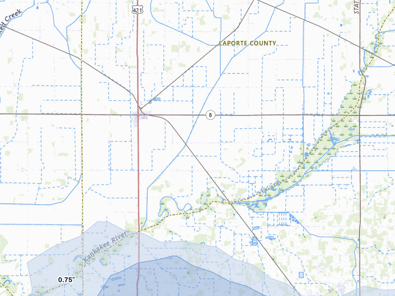 NEXRAD radar-signature map of the hail storm over La Crosse, IN on Aug 10, 2026