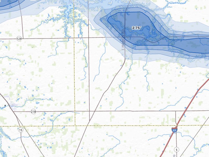 NEXRAD radar-signature map of the hail over La Fontaine, IN