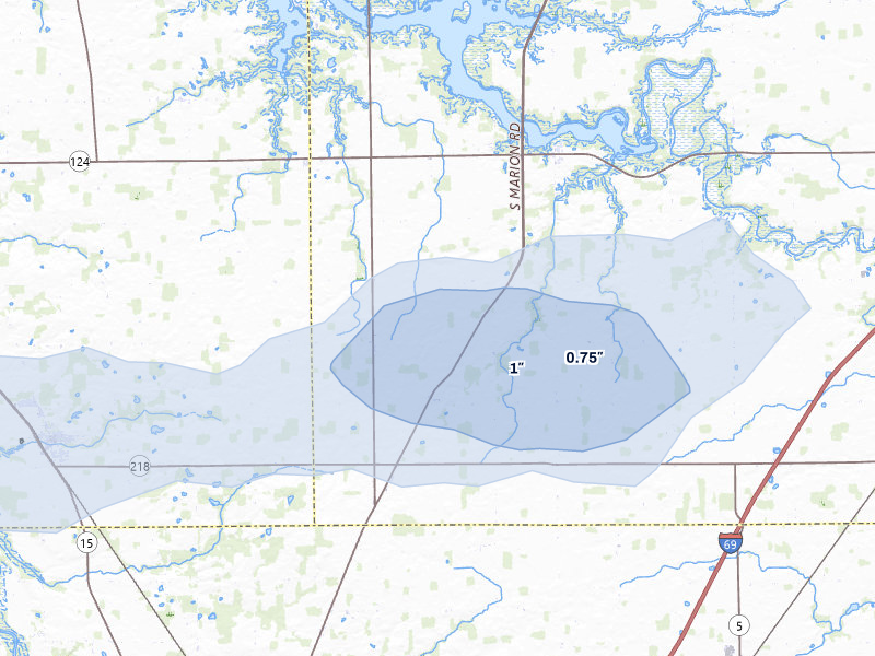 NEXRAD radar-signature map of the hail over La Fontaine, IN