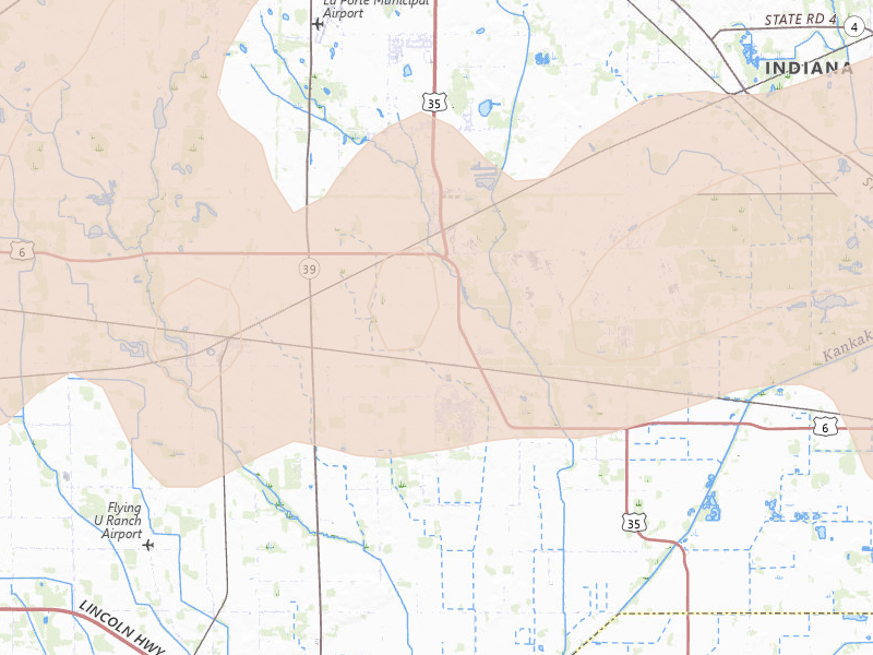 Radar-estimated hail-size map of the storm over La Porte, IN on Mar 10, 2026