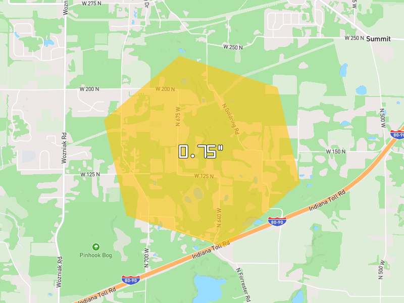 Hail map of La Porte, IN on Jul 2, 2026, hail up to 0.75"