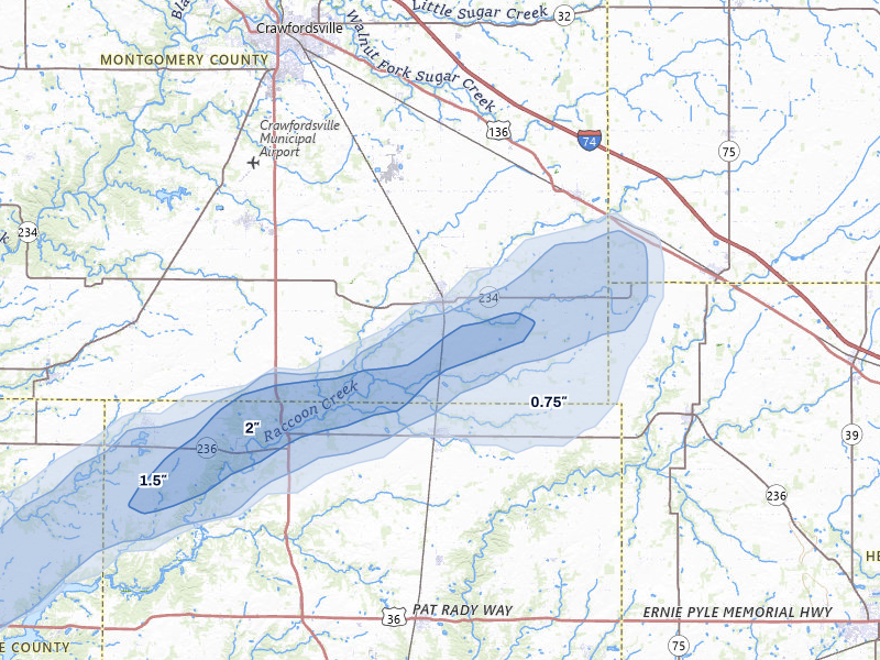 NEXRAD radar-signature map of the hail over Ladoga, IN