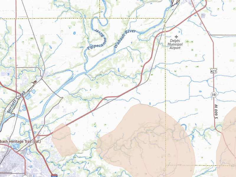 Radar-estimated hail-size map of the storm over Lafayette, IN on Mar 26, 2026
