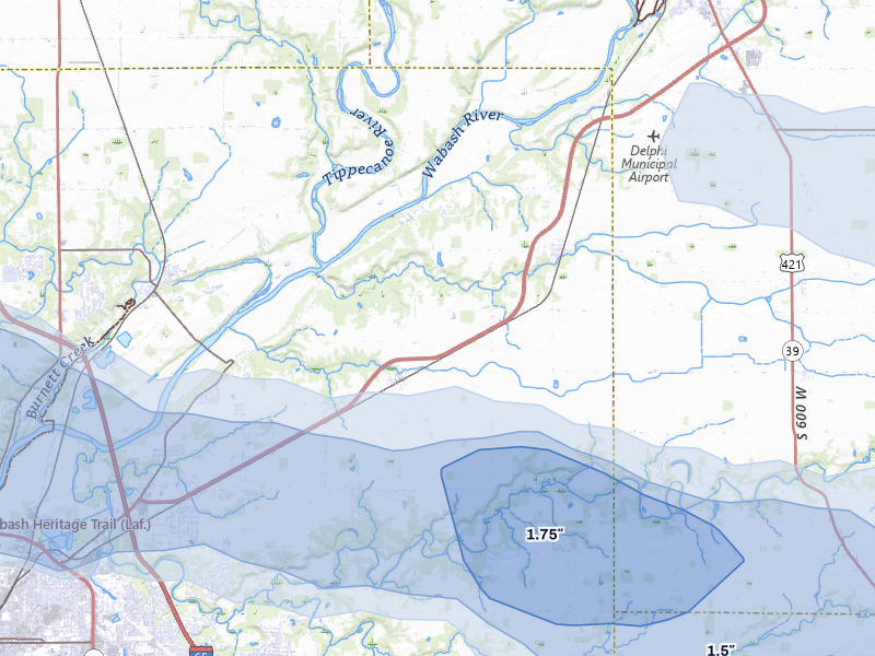 NEXRAD radar-signature map of the hail over Lafayette, IN
