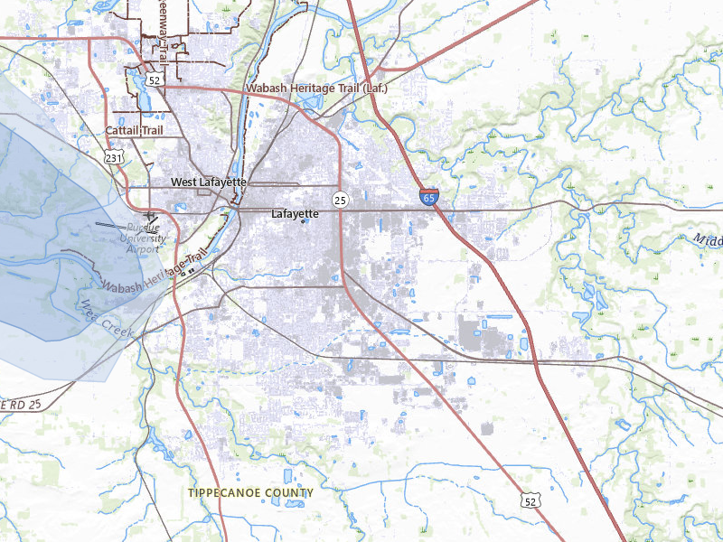 NEXRAD radar-signature map of the hail storm over Lafayette, IN on Aug 9, 2026