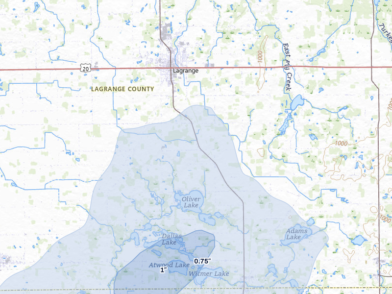 NEXRAD radar-signature map of the hail storm over Lagrange, IN on Jun 6, 2026