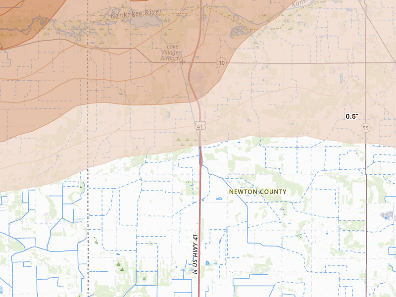 Radar-estimated hail-size map of the storm over Lake Village, IN on Mar 10, 2026