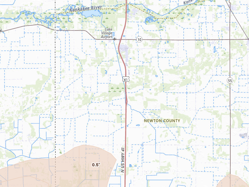 Radar-estimated hail-size map of the storm over Lake Village, IN on Apr 13, 2026