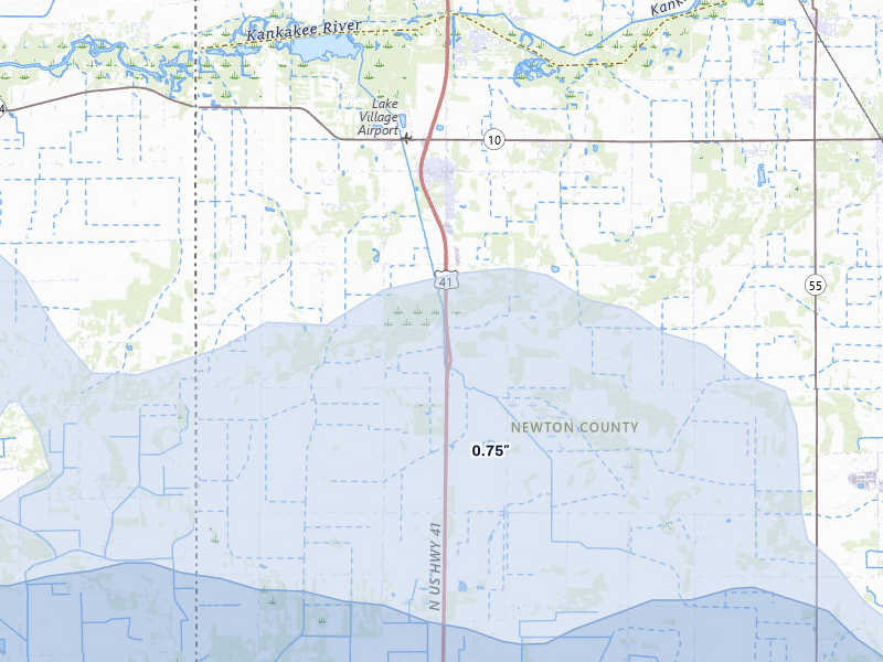 NEXRAD radar-signature map of the hail over Lake Village, IN