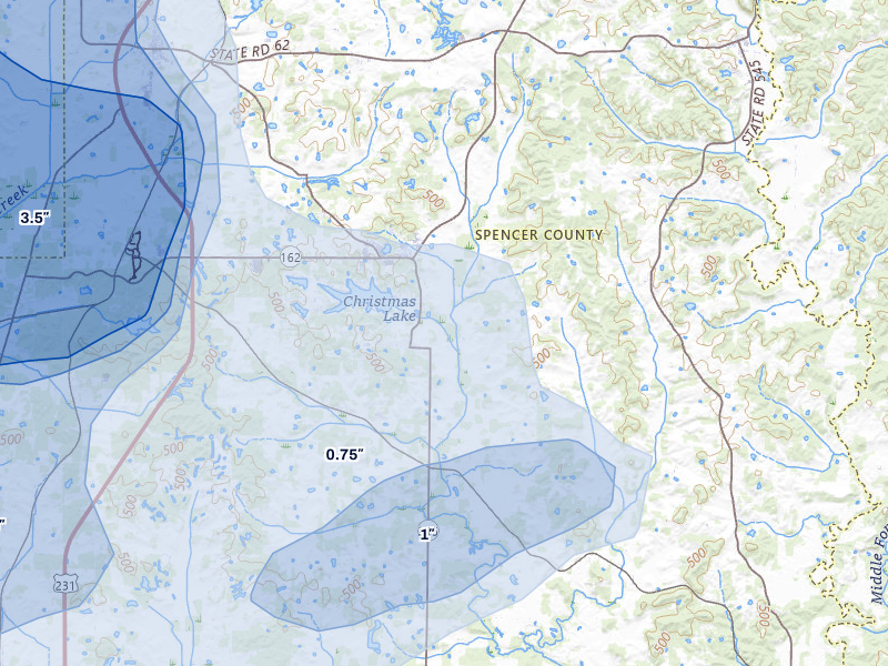 NEXRAD radar-signature map of the hail over Lamar, IN