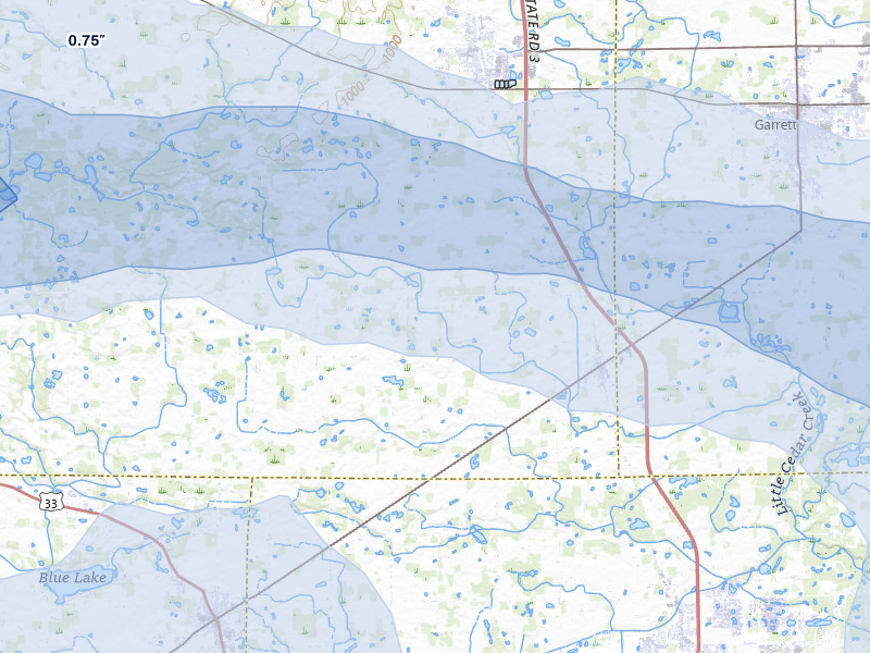 NEXRAD radar-signature map of the hail storm over Laotto, IN on Mar 31, 2026