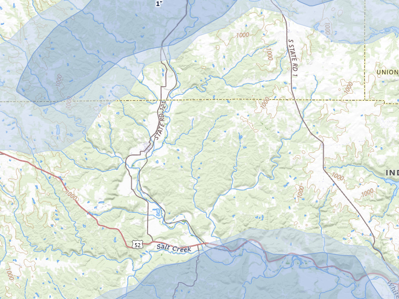 NEXRAD radar-signature map of the hail storm over Laurel, IN on Aug 7, 2026