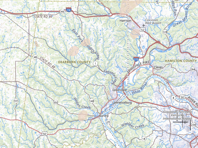 Radar-estimated hail-size map of the storm over Lawrenceburg, IN on Aug 7, 2026