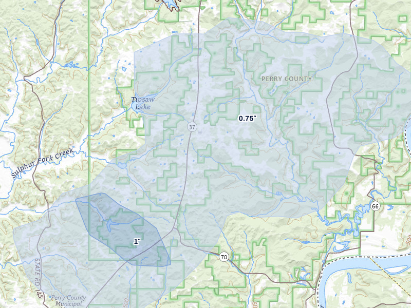 NEXRAD radar-signature map of the hail over Leopold, IN