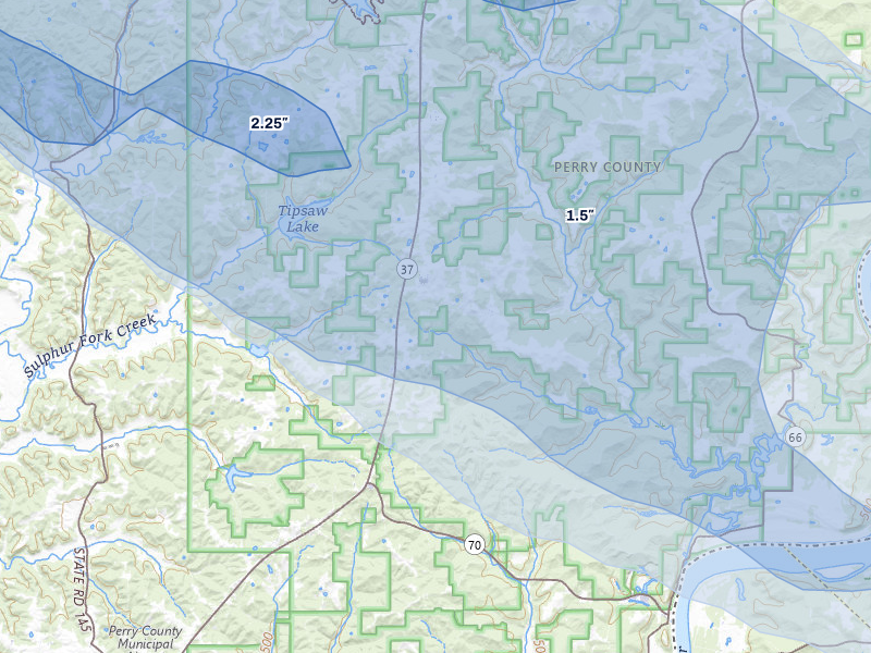 NEXRAD radar-signature map of the hail over Leopold, IN