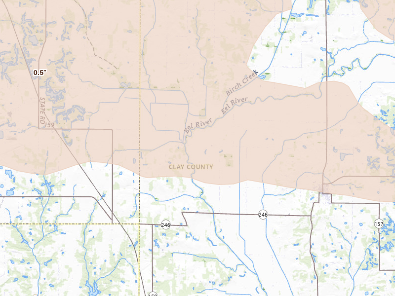 Radar-estimated hail-size map of the storm over Lewis, IN on Jun 17, 2026