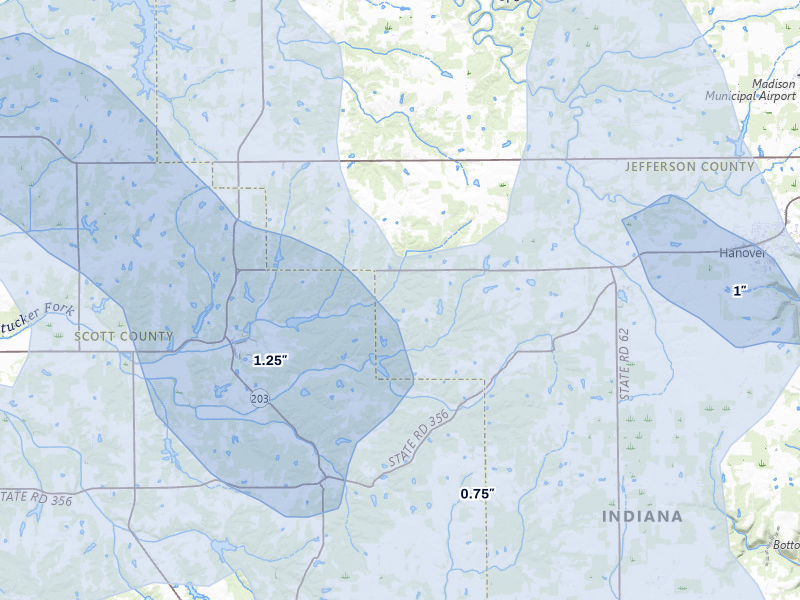 NEXRAD radar-signature map of the hail storm over Lexington, IN on Apr 27, 2026