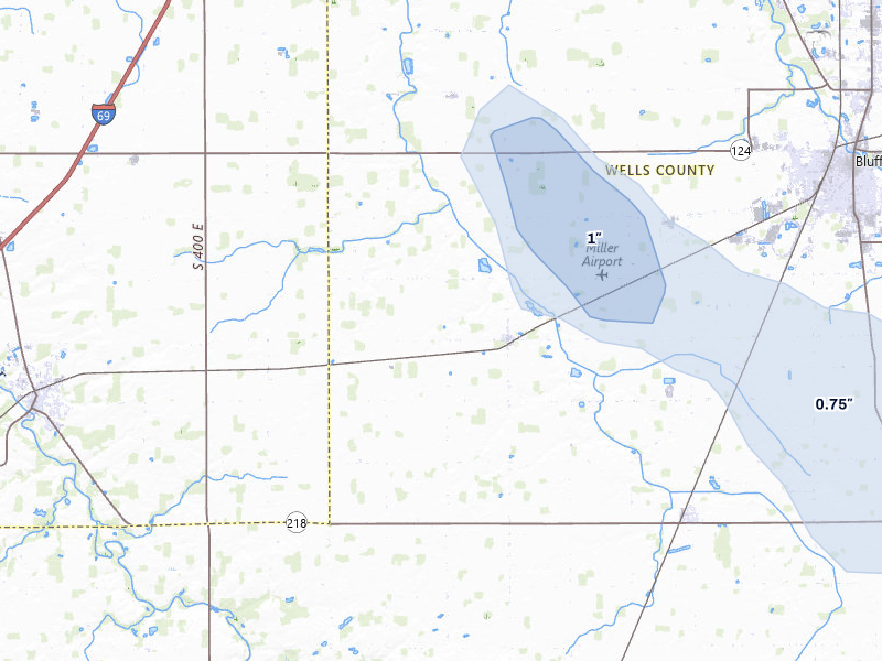 NEXRAD radar-signature map of the hail storm over Liberty Center, IN on Jul 20, 2026