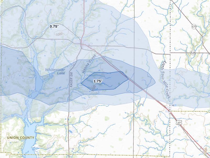 NEXRAD radar-signature map of the hail storm over Liberty, IN on Aug 7, 2026